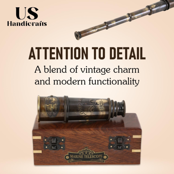 1920 Marine Telescope Collectible Décor Nautical Spyglass Antique Mounted Solid Brass 15 Inch Pirate Telescope with Wooden and Branded Corrugate - Image 6