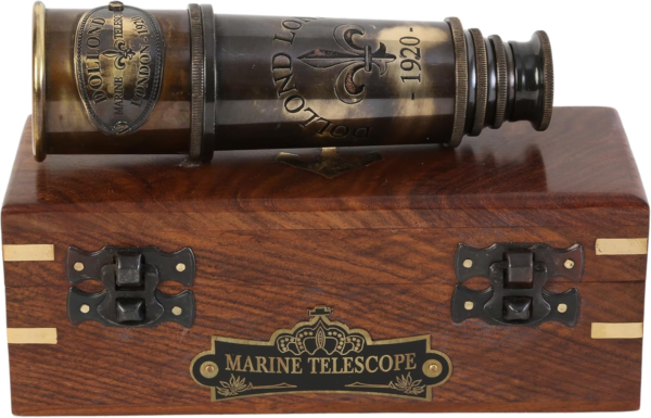 1920 Marine Telescope Collectible Décor Nautical Spyglass Antique Mounted Solid Brass 15 Inch Pirate Telescope with Wooden and Branded Corrugate